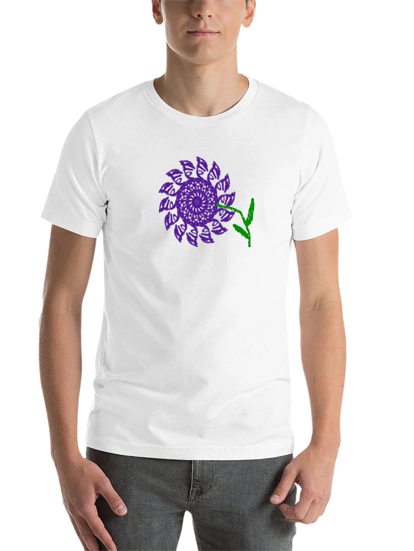 Black Black T-Shirt with Purple Flower Design view 14