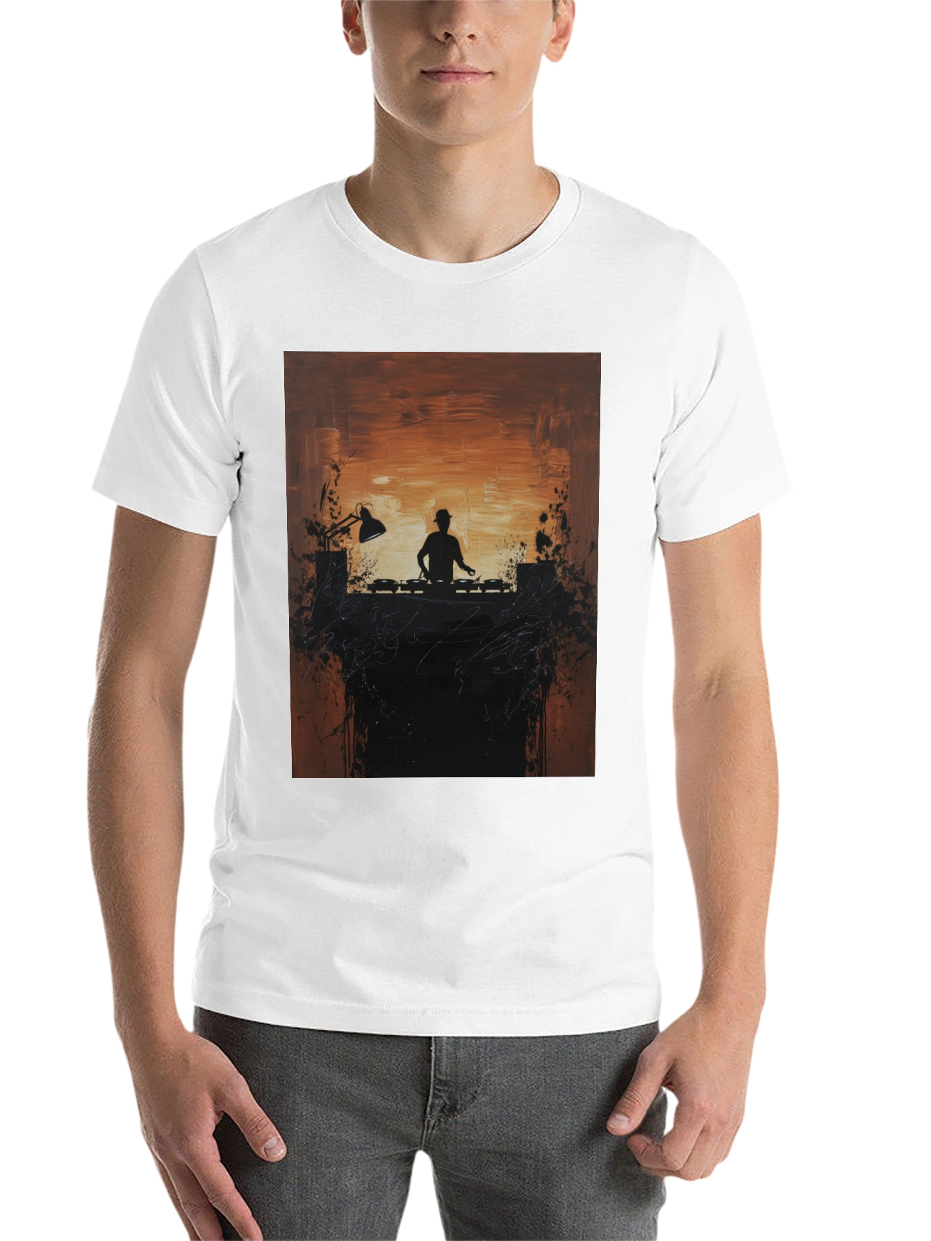 Black DJ Silhouette Graphic Print Crew Neck Tee view 14