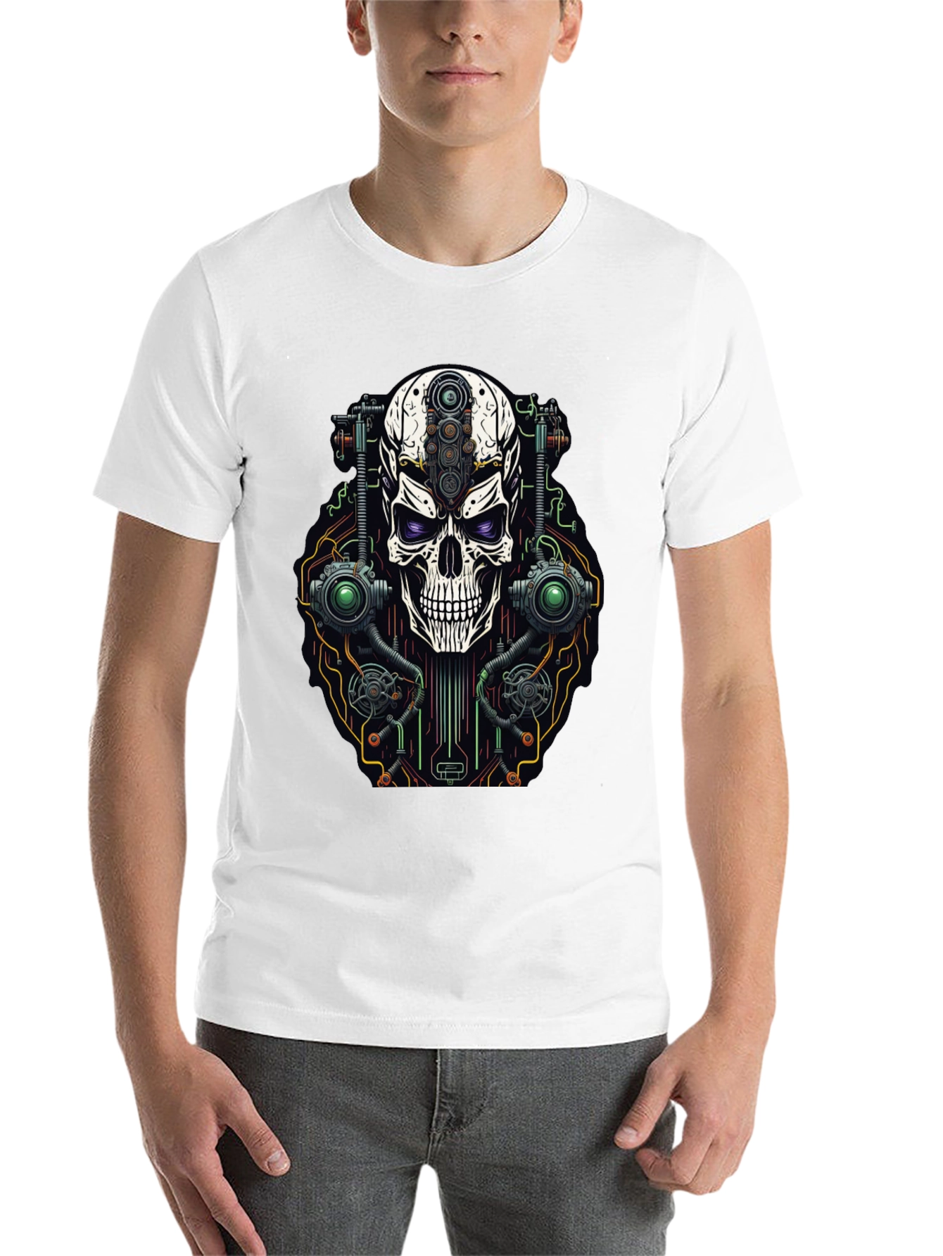 Black Cyberpunk Skull Graphic T-Shirt view 14