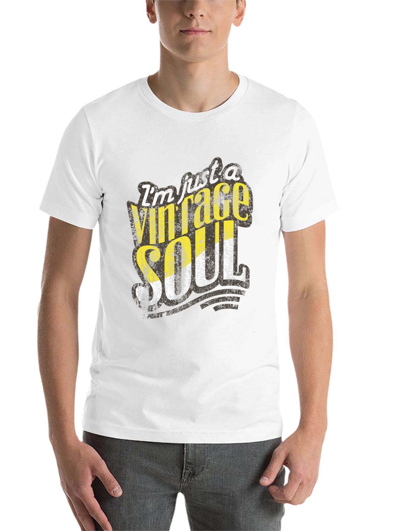 Black Vintage Soul Graphic Tee - Distressed Print, Casual Black T-Shirt view 14
