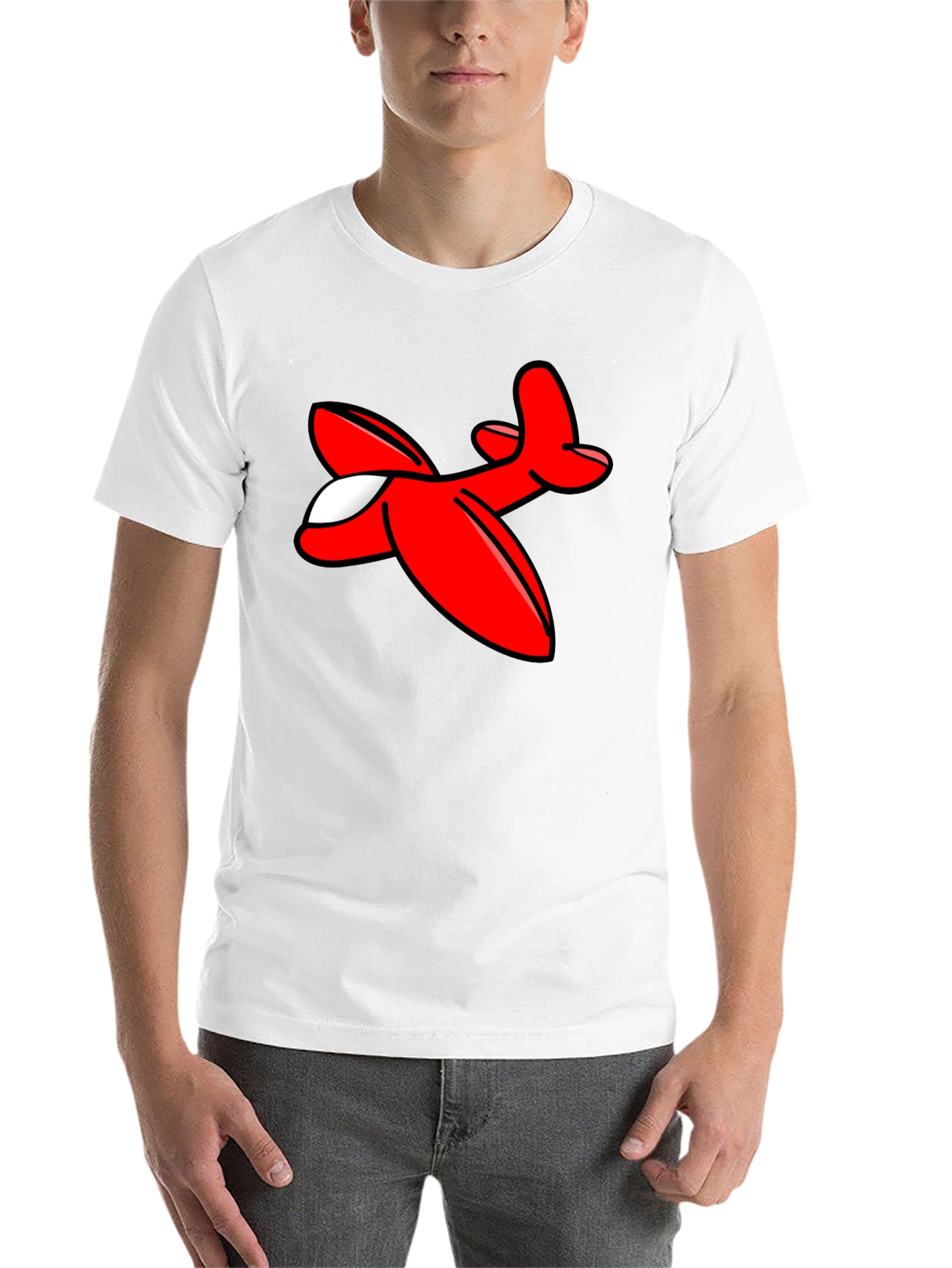 Cartoon Airplane Graphic Tee - Black Cotton T-Shirt - 14