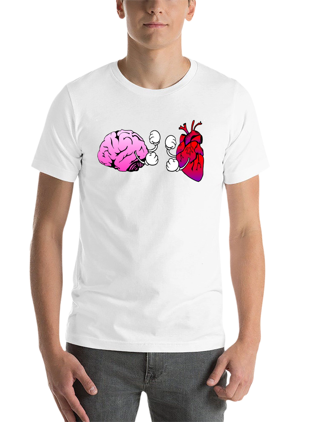 Black Brain vs. Heart Graphic Tee - Black Cotton T-Shirt view 14
