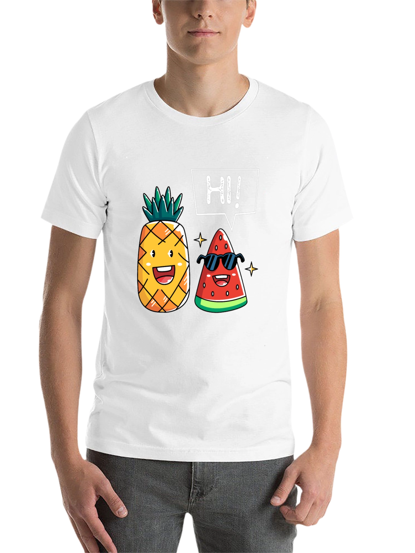 Black Funny Fruit T-Shirt: Pineapple & Watermelon Graphic Tee view 14