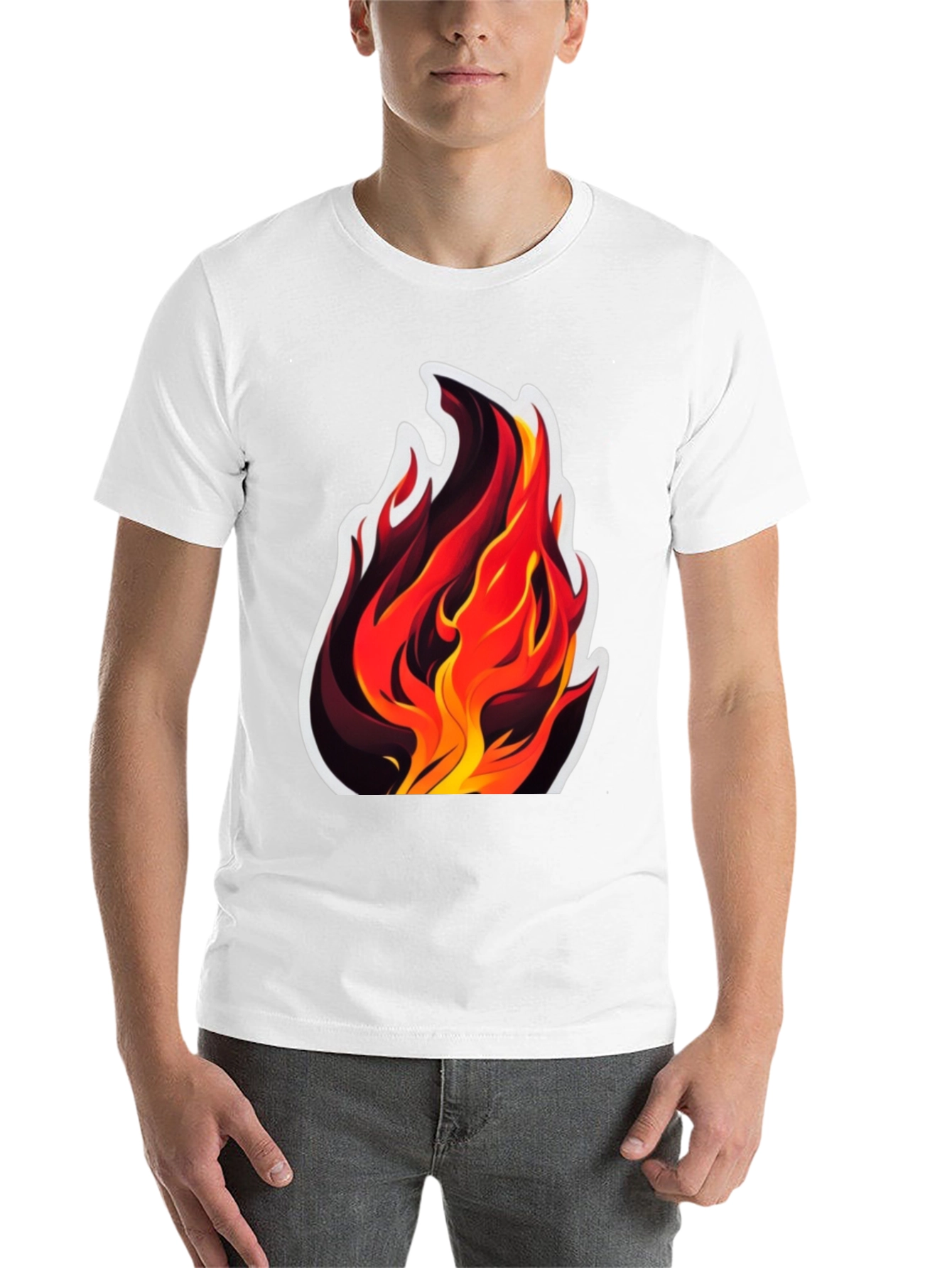 Black Fiery Flames Graphic Tee - Bold Black Cotton T-Shirt view 14