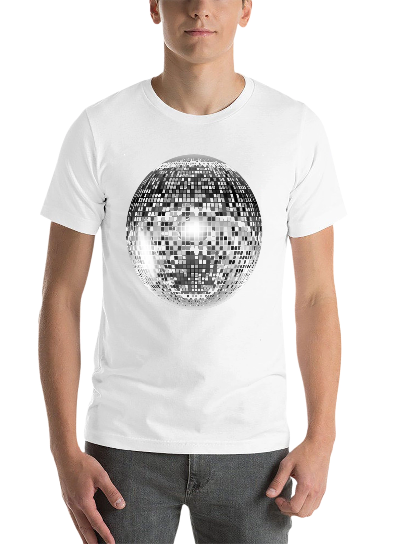 Black Retro Disco Ball Graphic Tee - Black Cotton Blend view 14