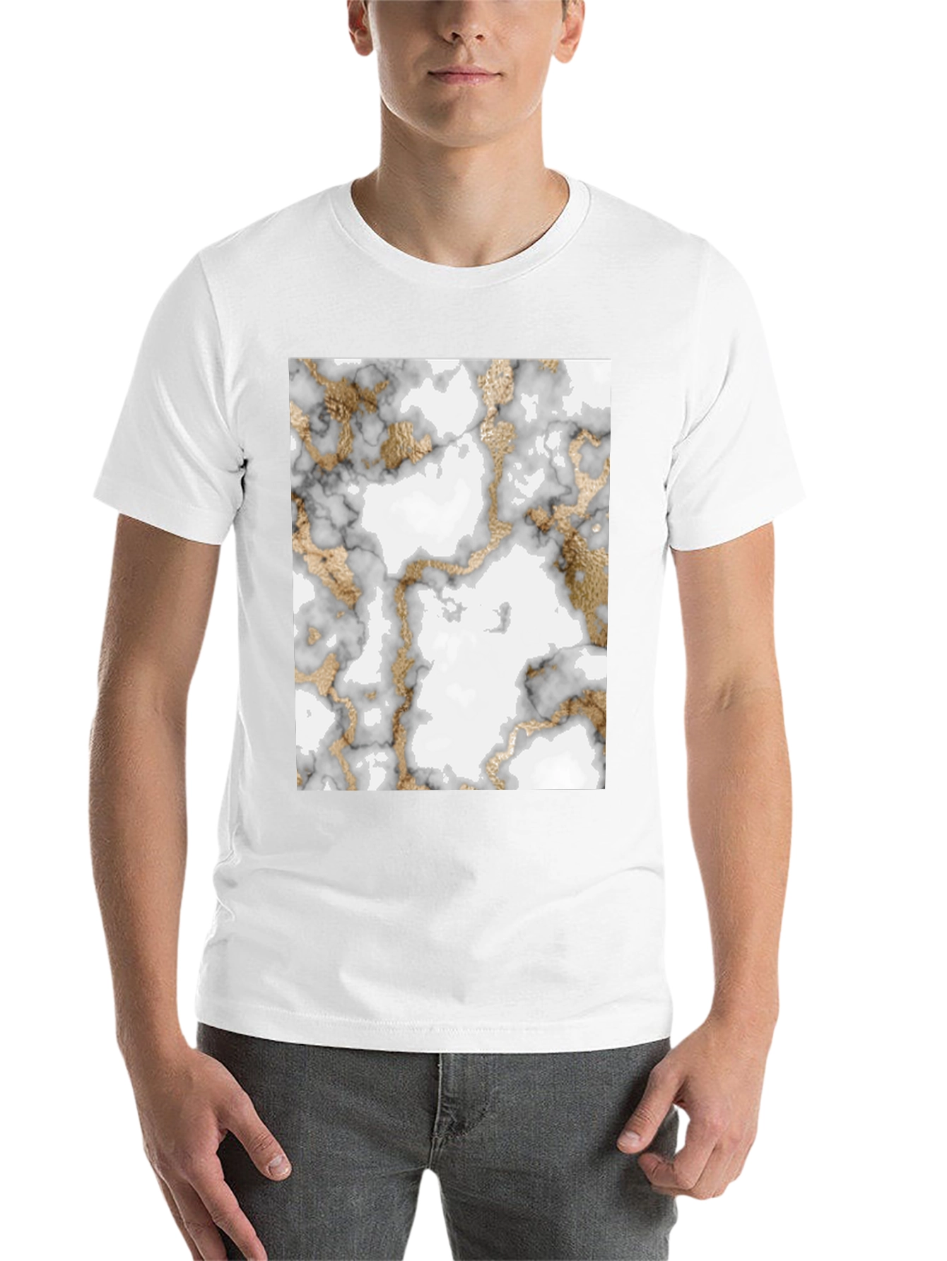 Black Marble & Gold Pattern T-Shirt view 14