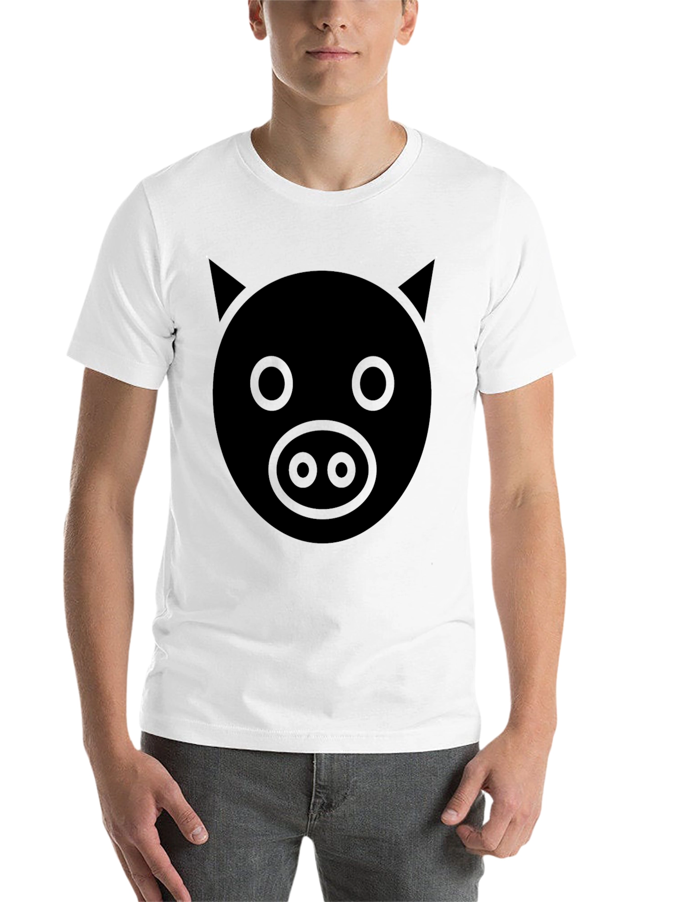Black Men's Pig Face Graphic Tee - Black Cotton Blend view 14