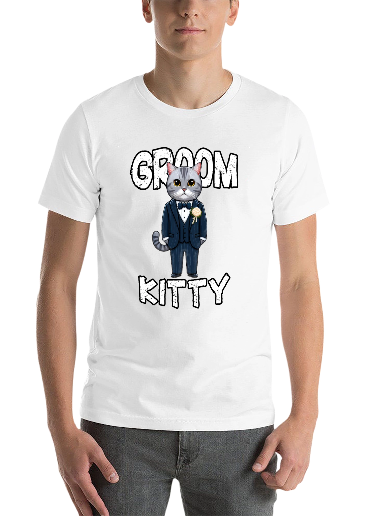 Black Groom Kitty T-Shirt - Cat Wedding Apparel view 14