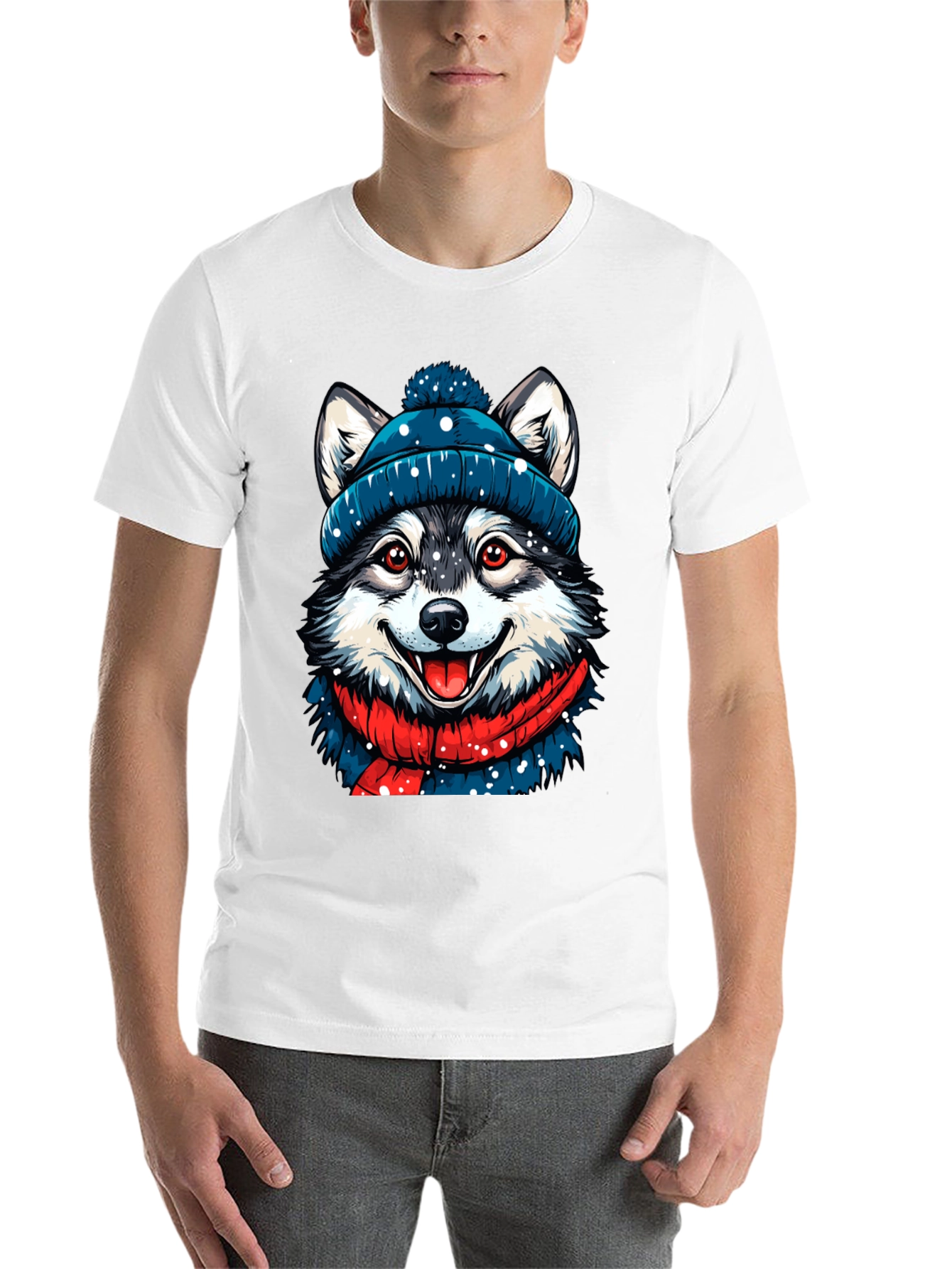Black Festive Husky Graphic Tee - Winter Style view 14