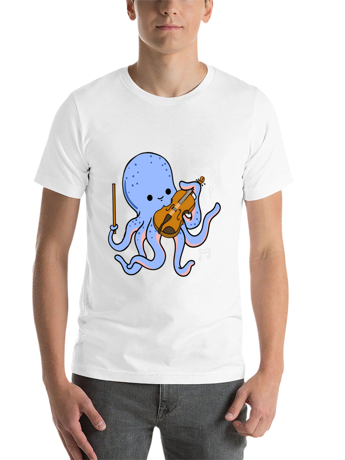 Black Octopus Musician T-Shirt - Cute Cartoon Violin Player Tee view 14
