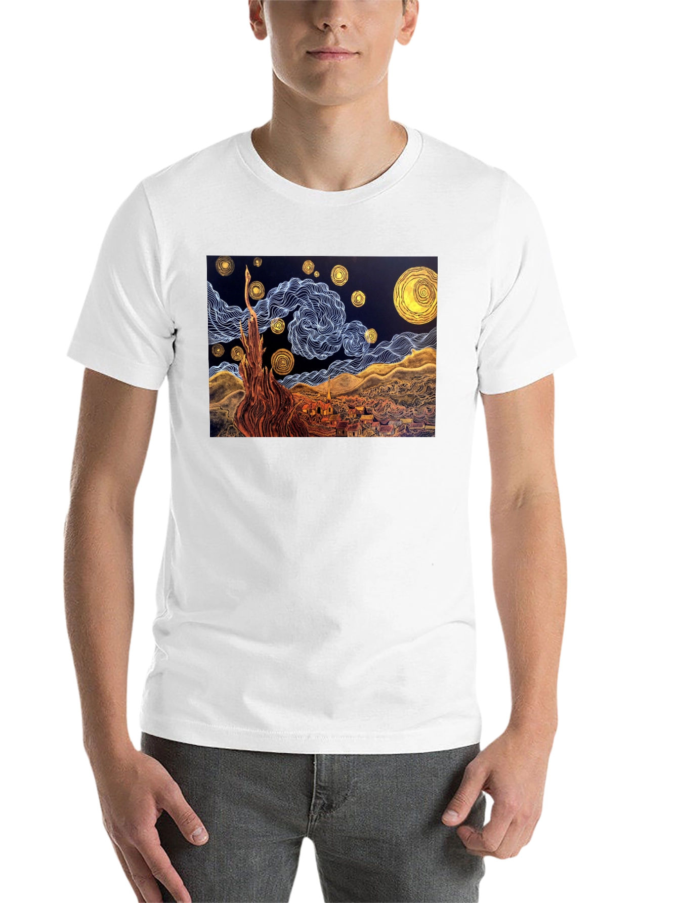 Black Starry Night Art T-Shirt view 14