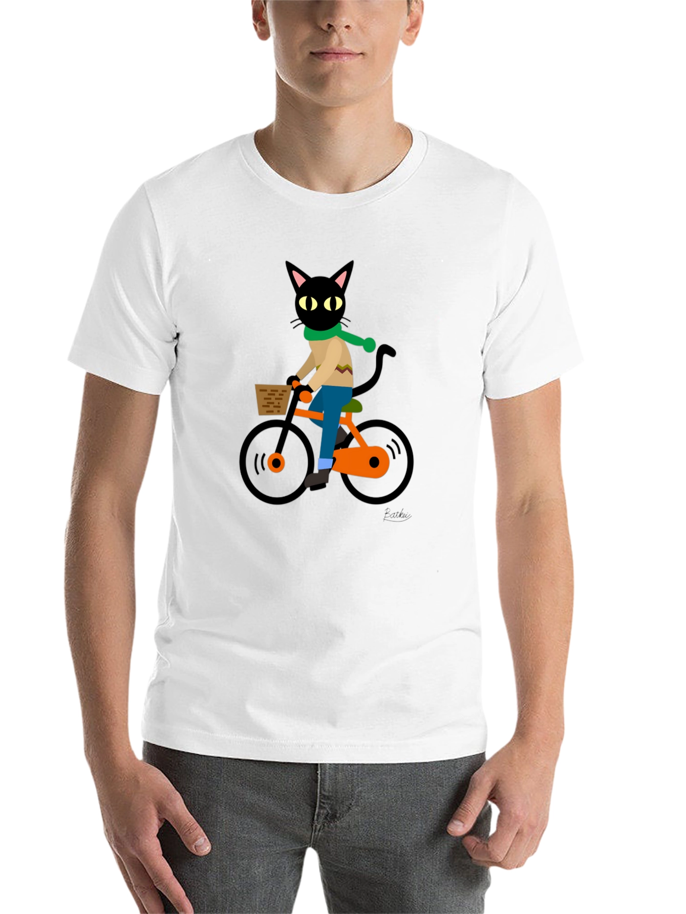 Black Cool Cat on Bike Graphic Tee - Black Cotton T-Shirt view 14