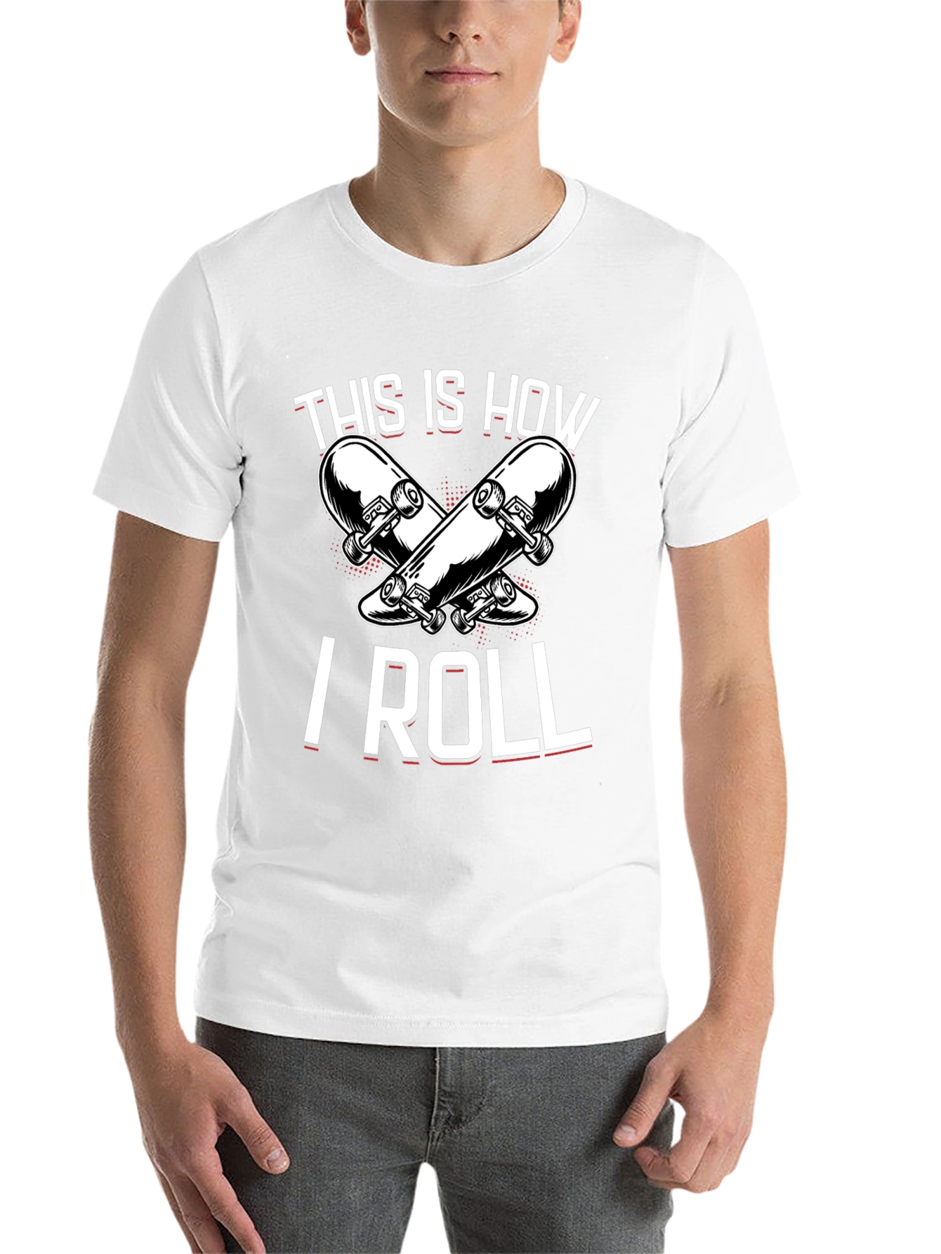 Black Skateboarder T-Shirt: "This Is How I Roll" Black Tee view 14