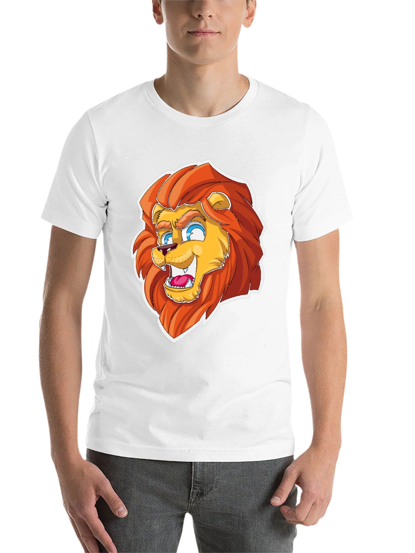 Black Cartoon Lion Graphic Tee - Black Cotton Blend view 14