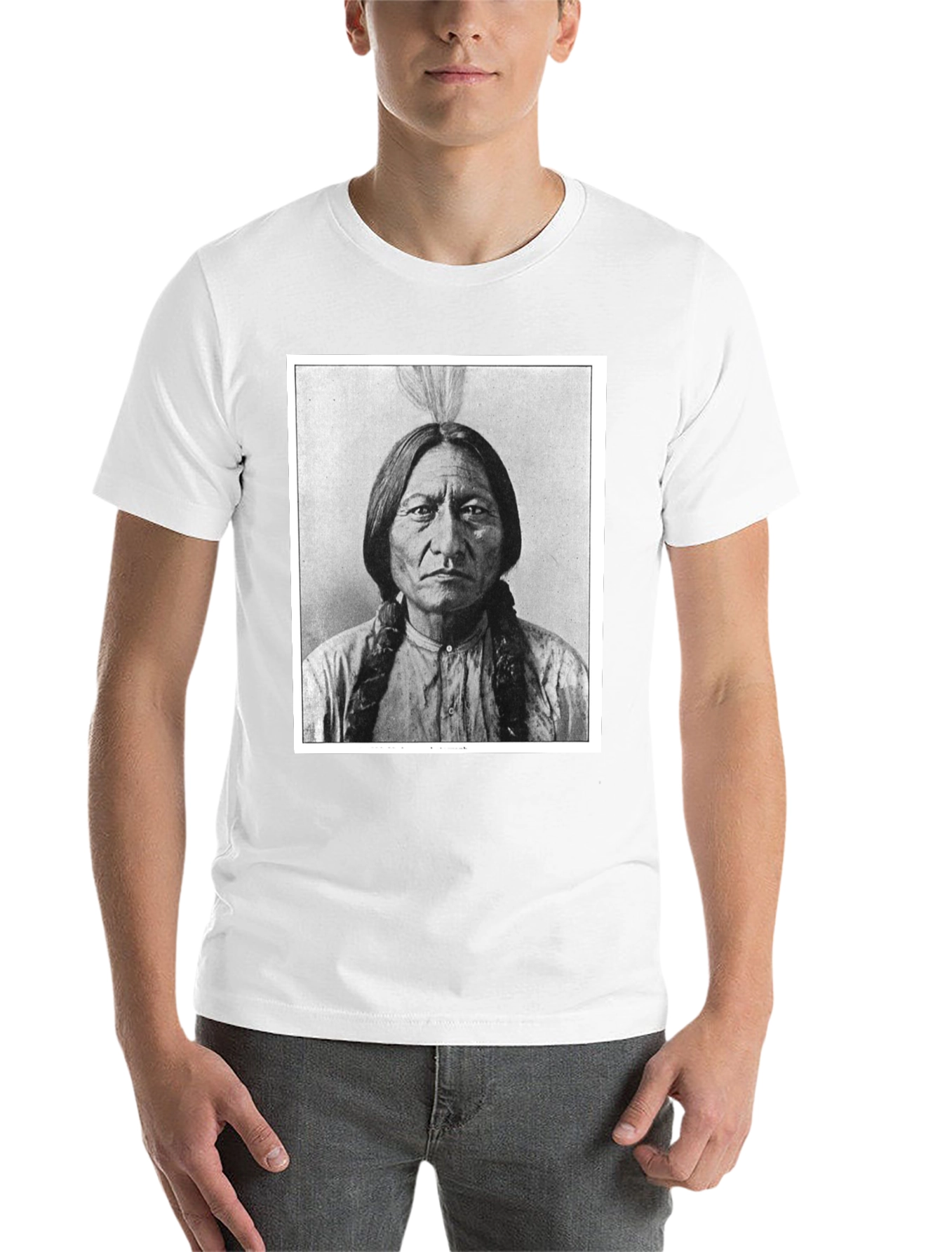 Black Sitting Bull Portrait T-Shirt - Black Cotton Tee view 14