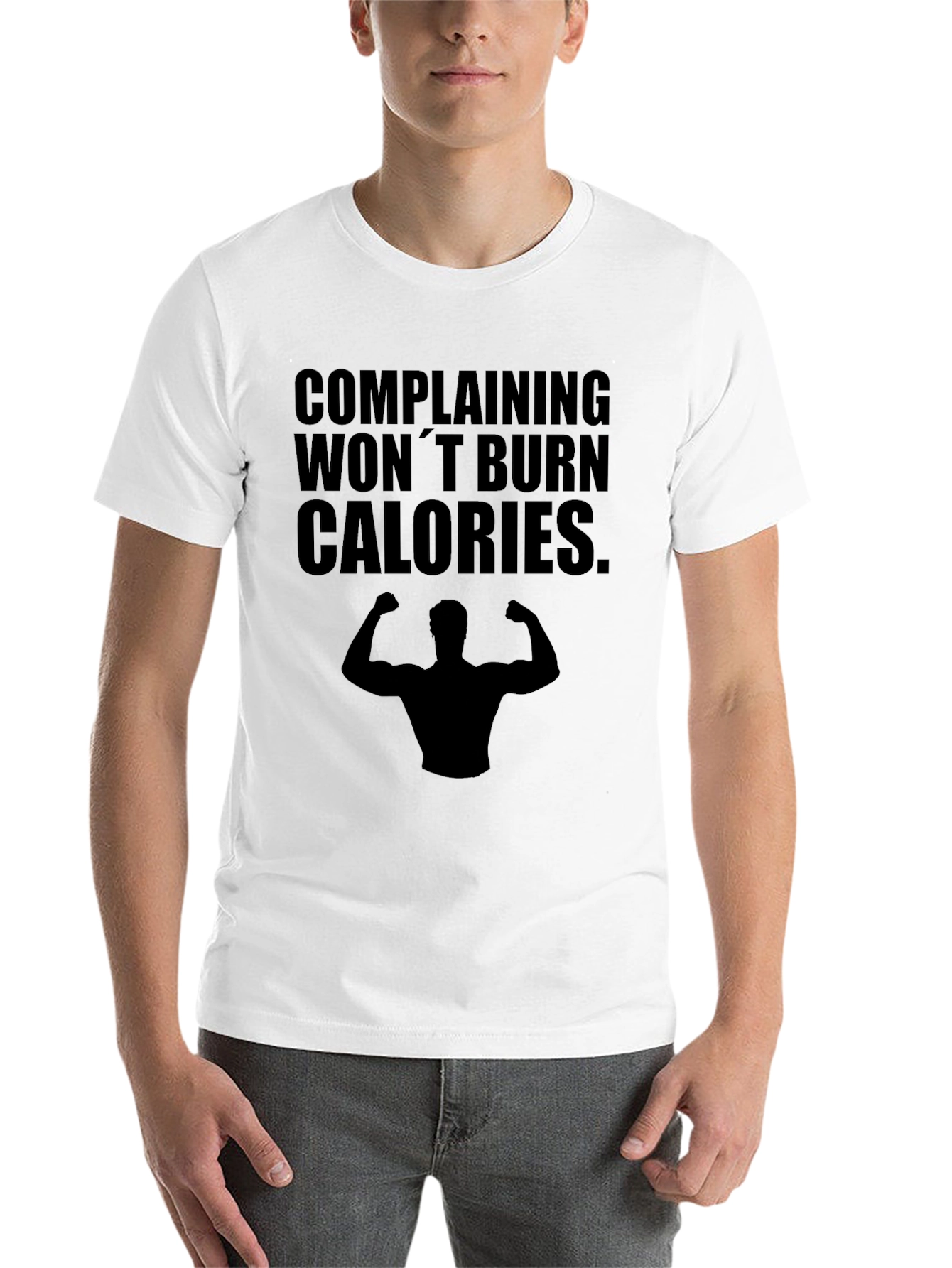 Black Funny Workout T-Shirt - Complaining Won't Burn Calories view 14