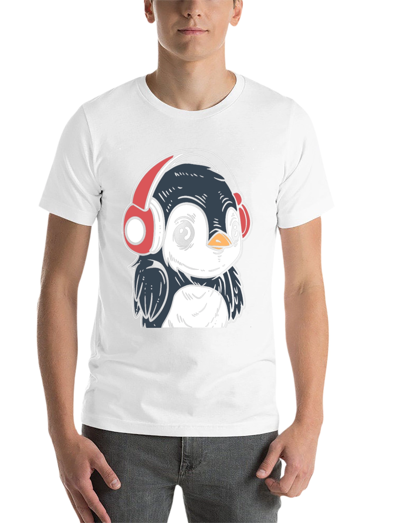 Black Penguin Headphones Graphic Tee - Cool Black T-Shirt view 14