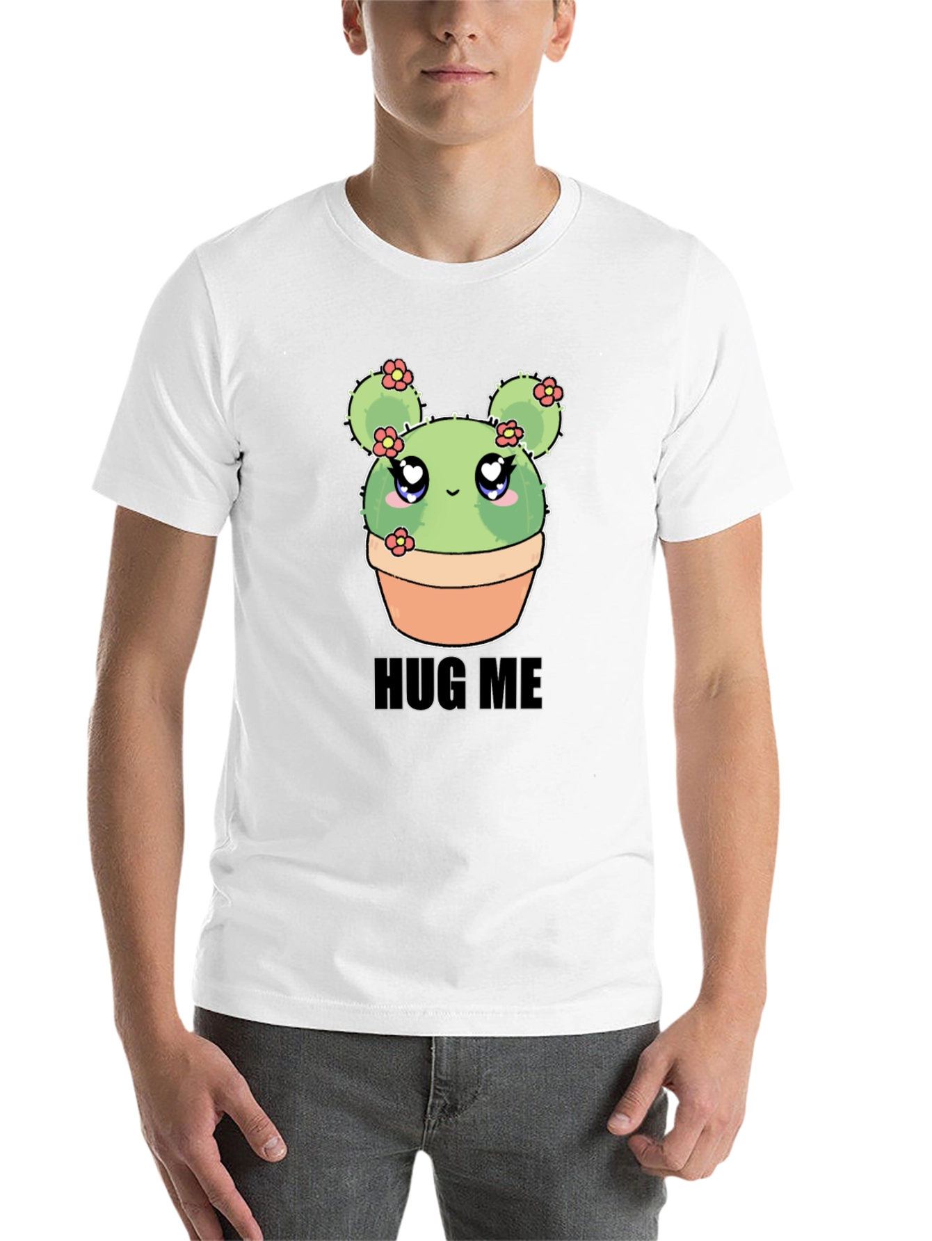 Black Cute Cactus Hug Me T-Shirt - Kawaii Plant Tee view 14