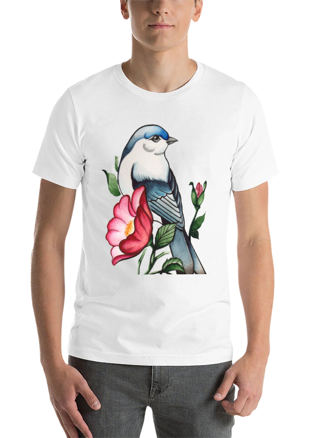 Black Bird and Blossom Graphic Tee - Stylish Nature Design view 14