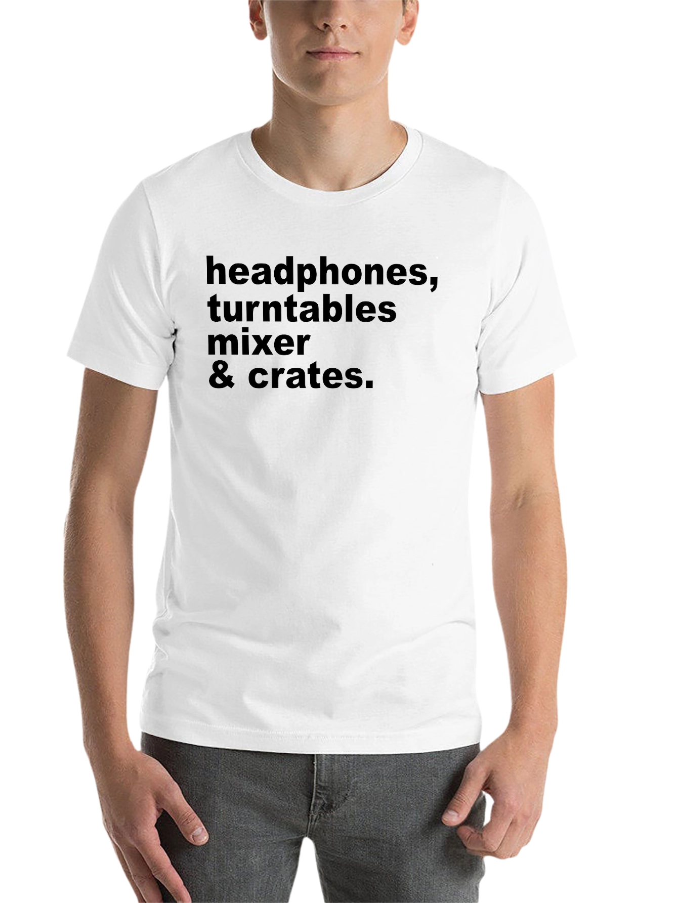 Black DJ Gear T-Shirt: Headphones, Turntables, Mixer & Crates view 14