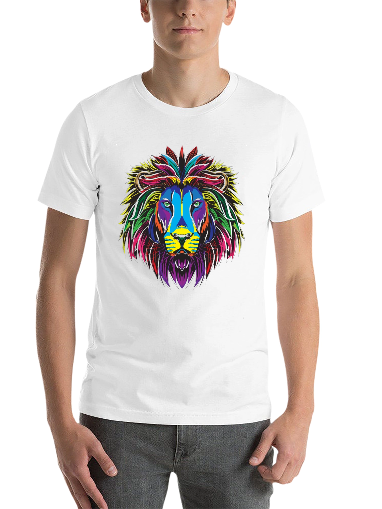 Black Colorful Lion Graphic Print Black T-Shirt view 14
