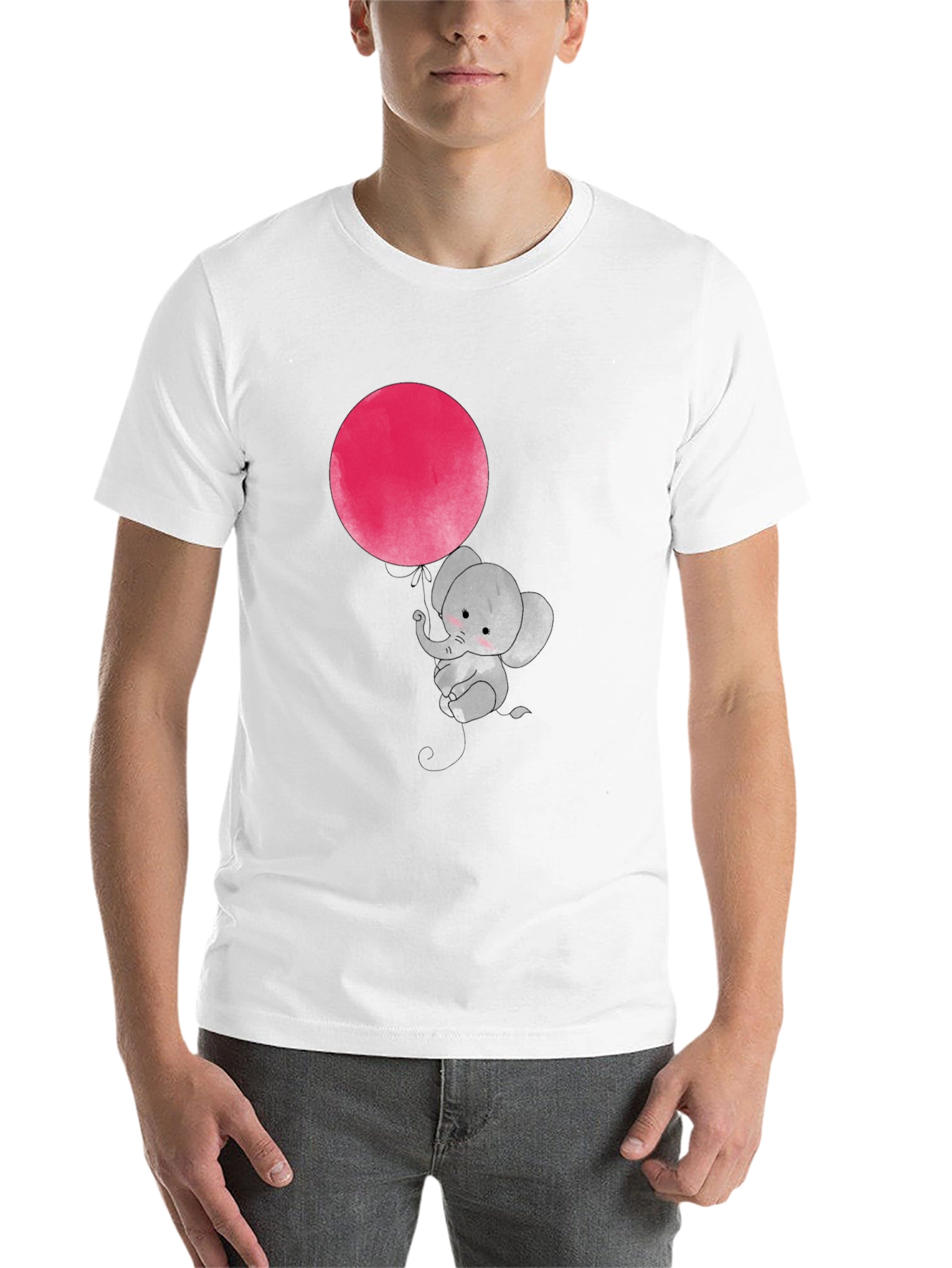 Black Cute Elephant with Balloon Graphic T-Shirt view 14