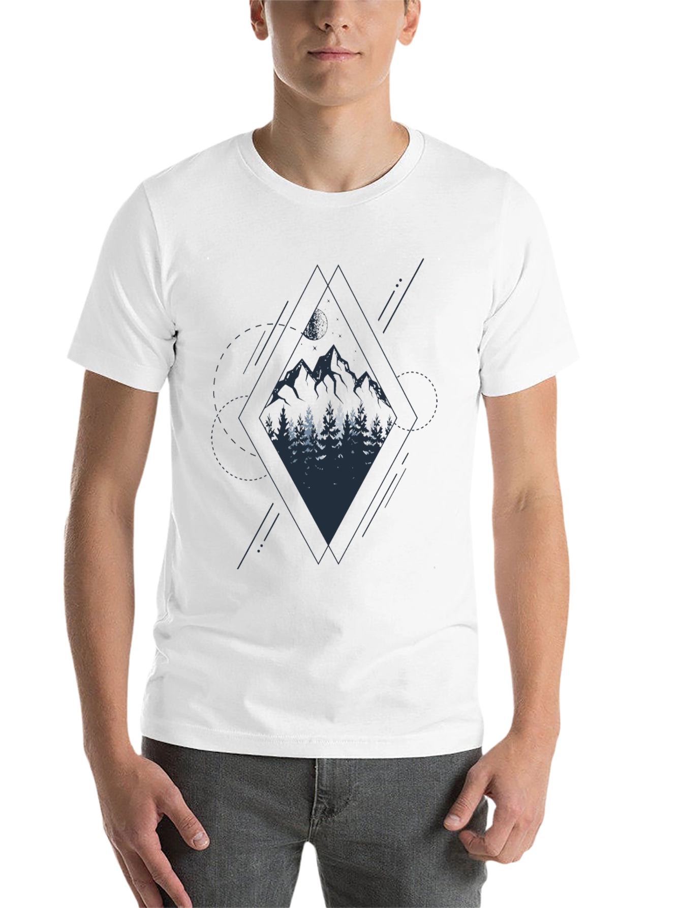 Black Geometric Mountain Graphic Tee - Stylish Men's Black T-Shirt view 14