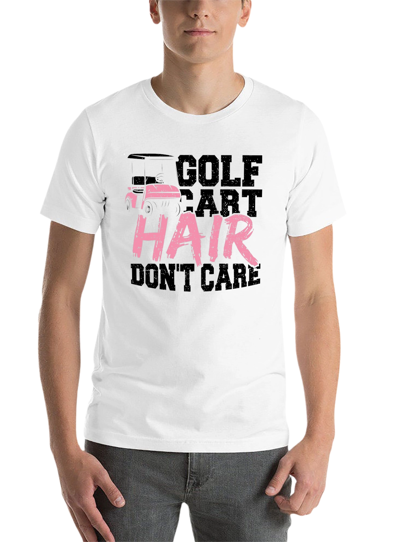 Black Golf Cart Hair Don't Care Tee view 14