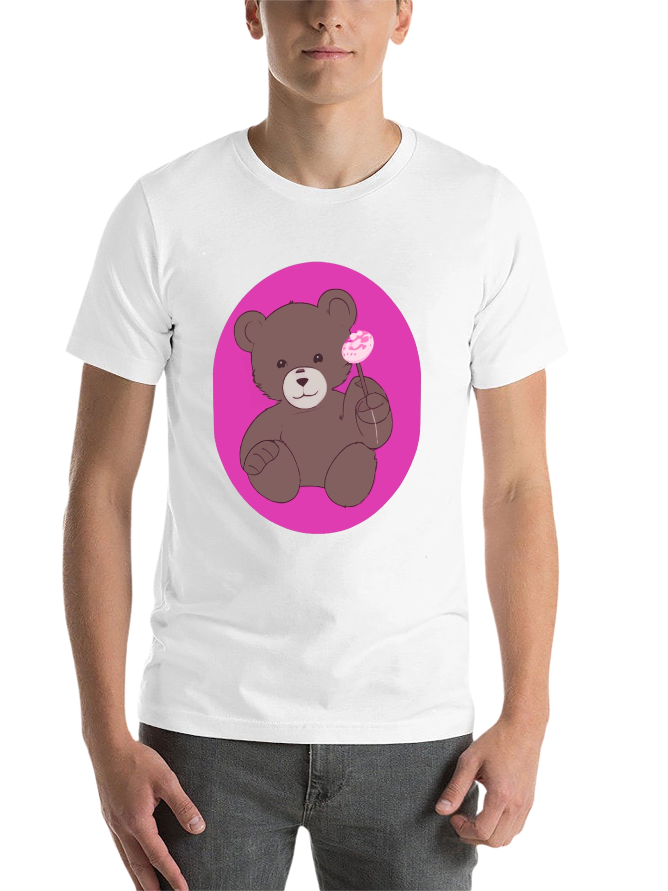 Black Cute Teddy Bear Lollipop Graphic Tee - Unisex view 14