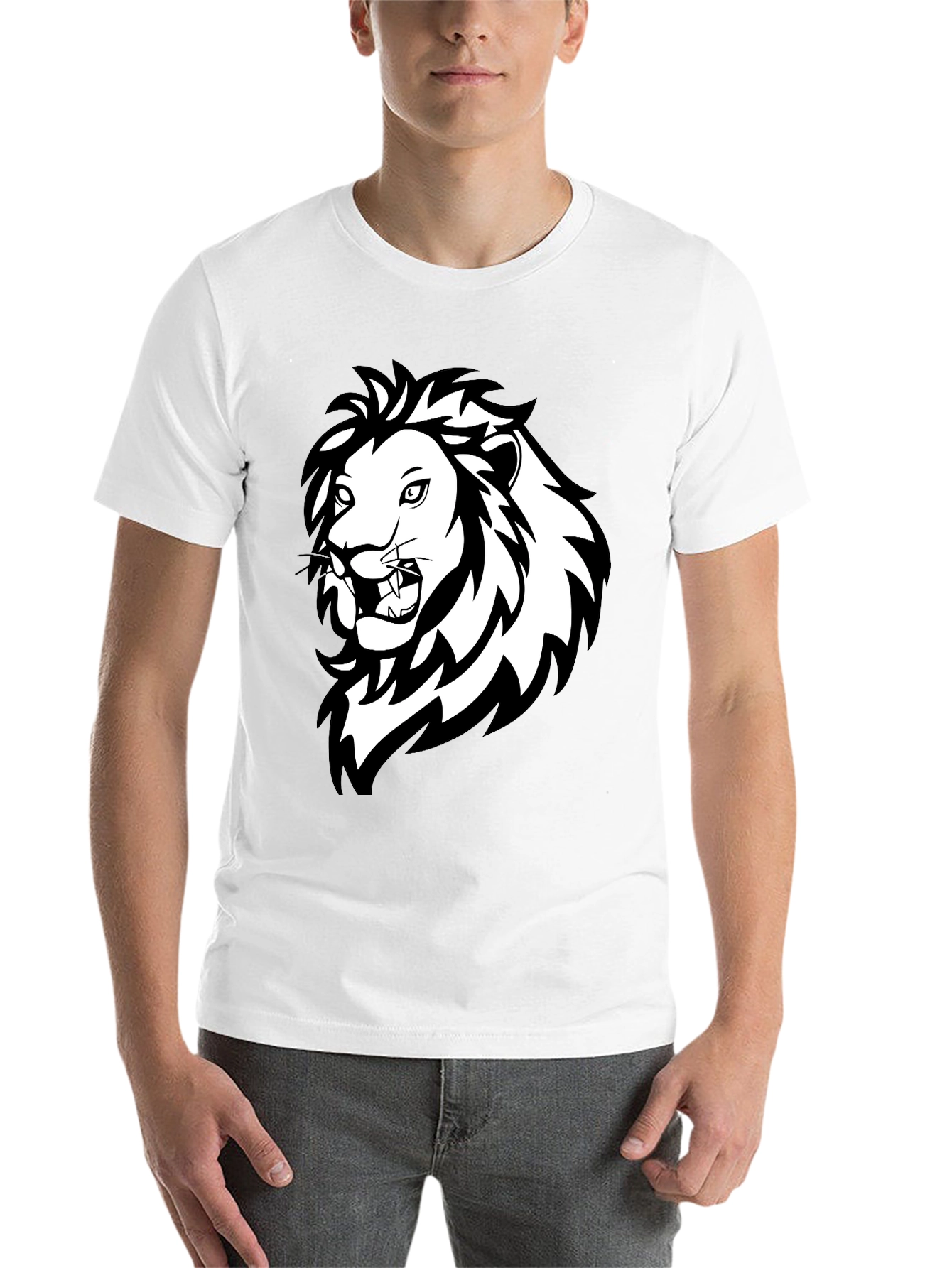 Black Bold Lion Graphic Tee - Black Cotton Crew Neck T-Shirt view 14