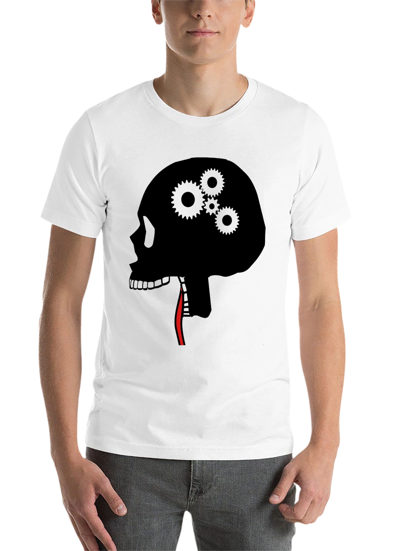 Black Gear Head Skull Tee - Black Graphic T-Shirt view 14