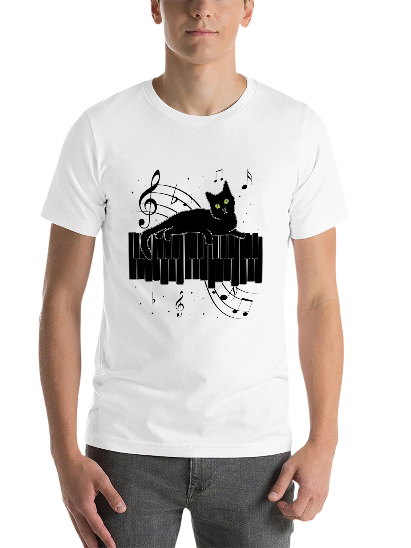 Black Cat on Piano T-Shirt view 14