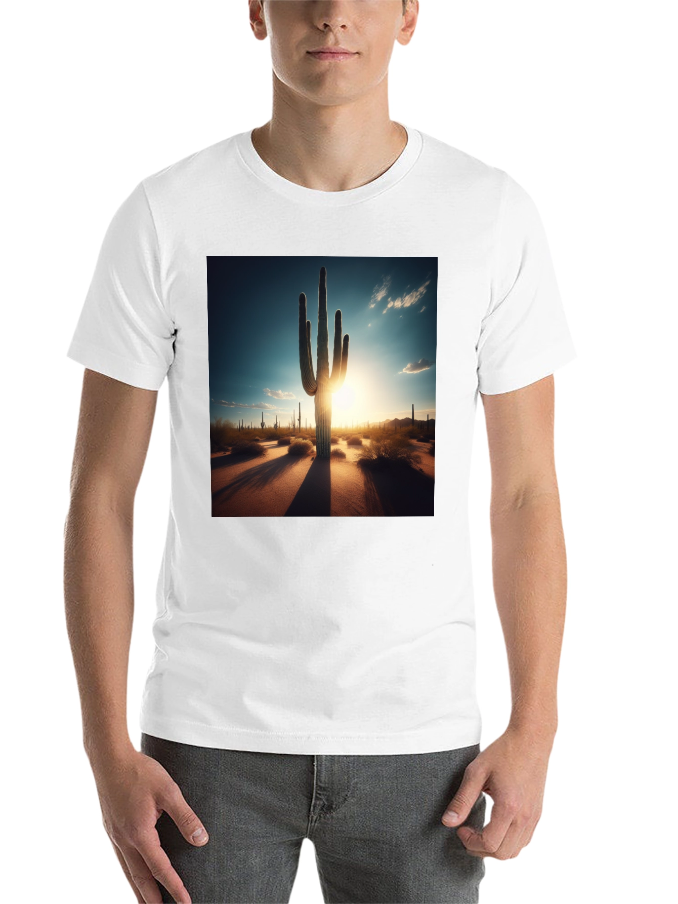 Black Desert Sunset Cactus Graphic Tee - Black Cotton T-Shirt view 14