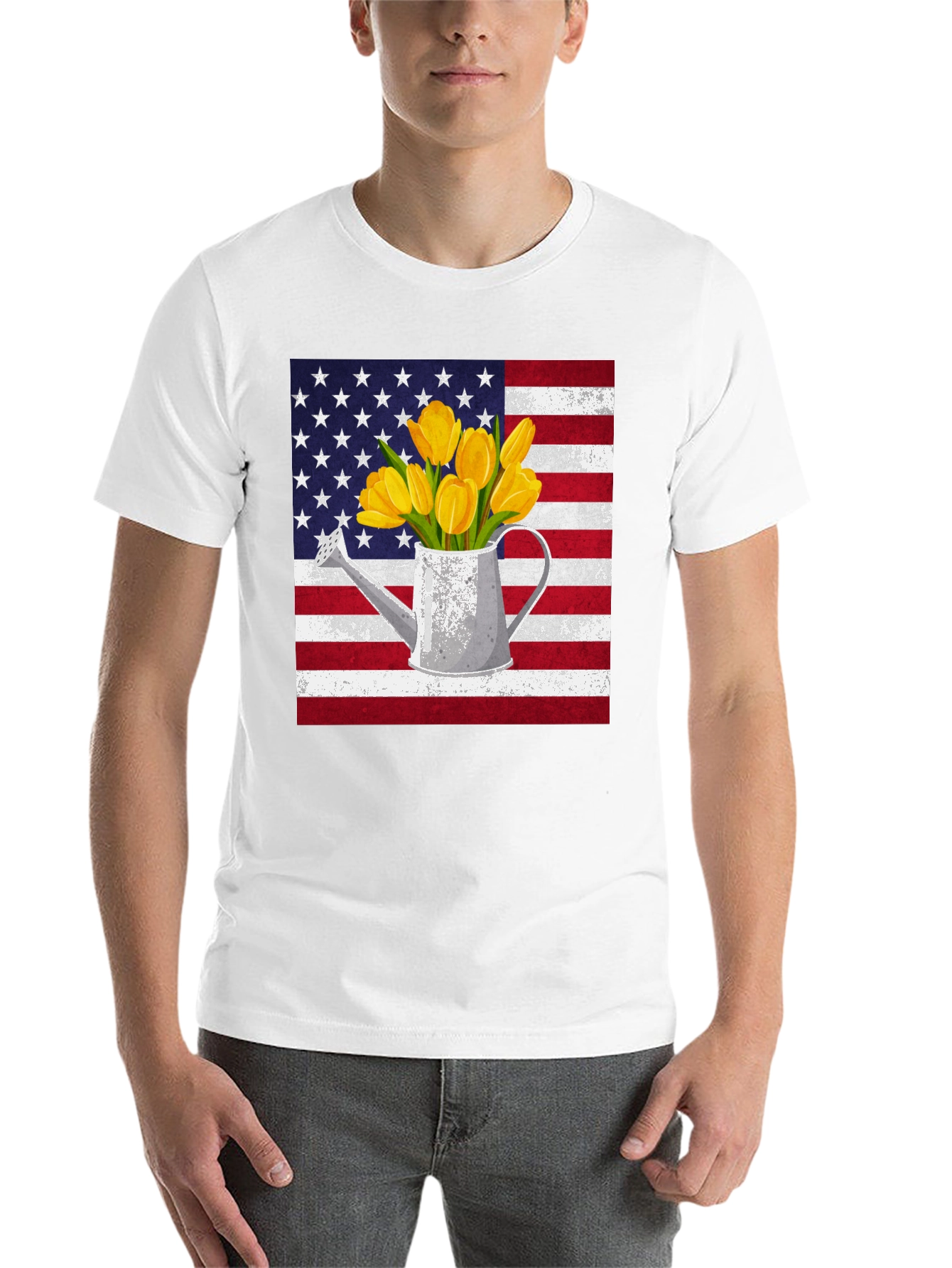 Black American Flag Tulips Watering Can Graphic Tee view 14