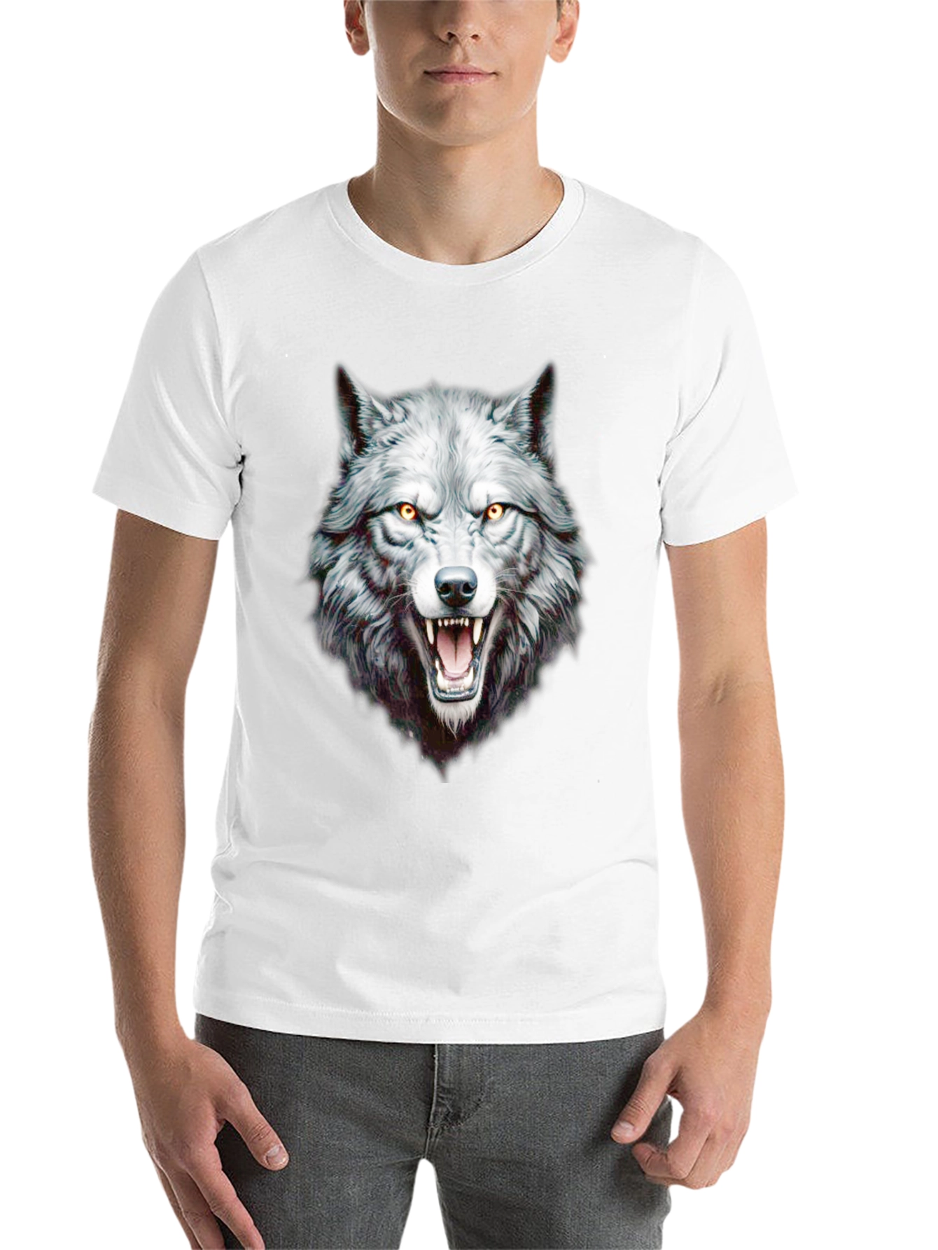 Black Wolf Graphic Print Crew Neck Black T-Shirt view 14