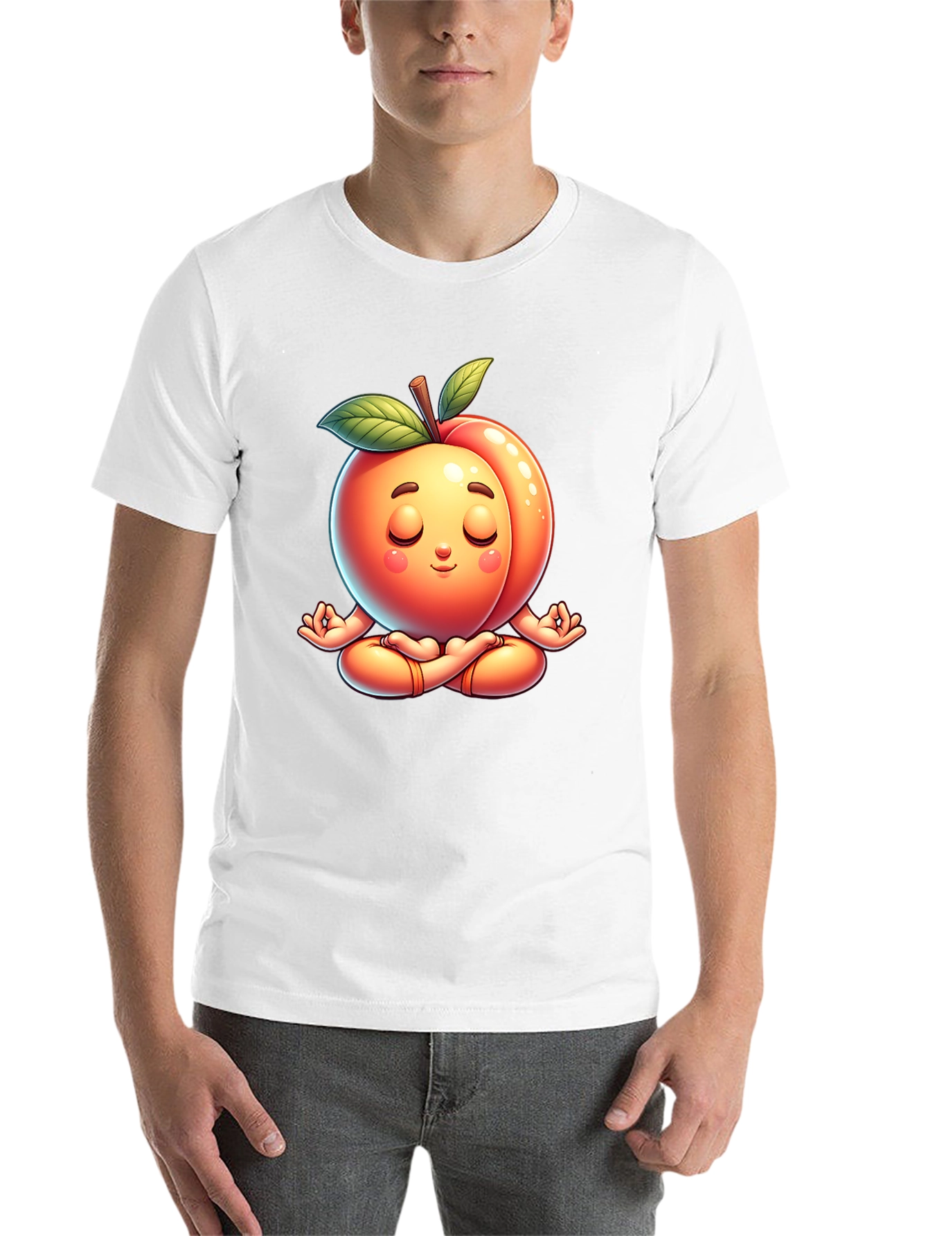 Black Funny Peach Meditating Yoga Black T-Shirt view 14
