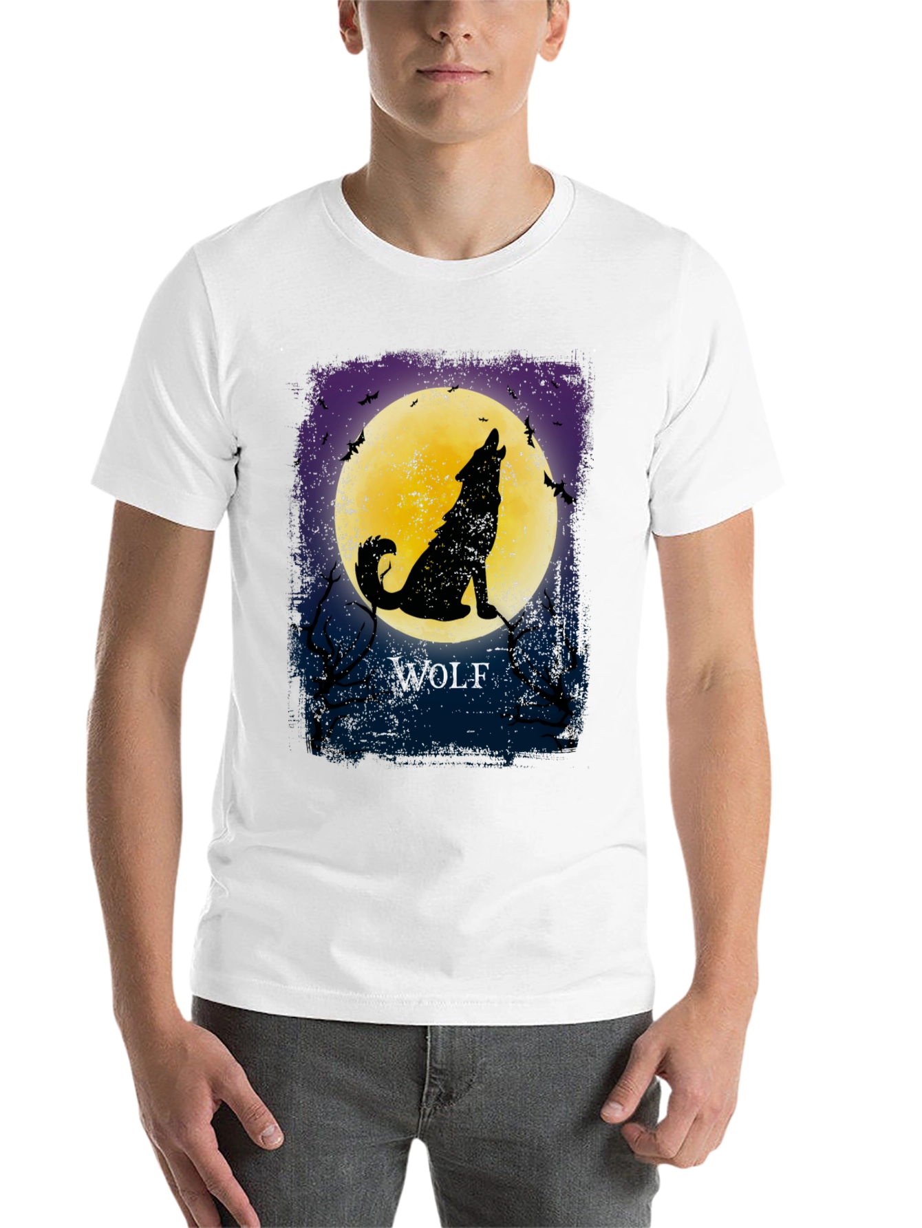 Black Wolf Howling at Moon Graphic T-Shirt view 14