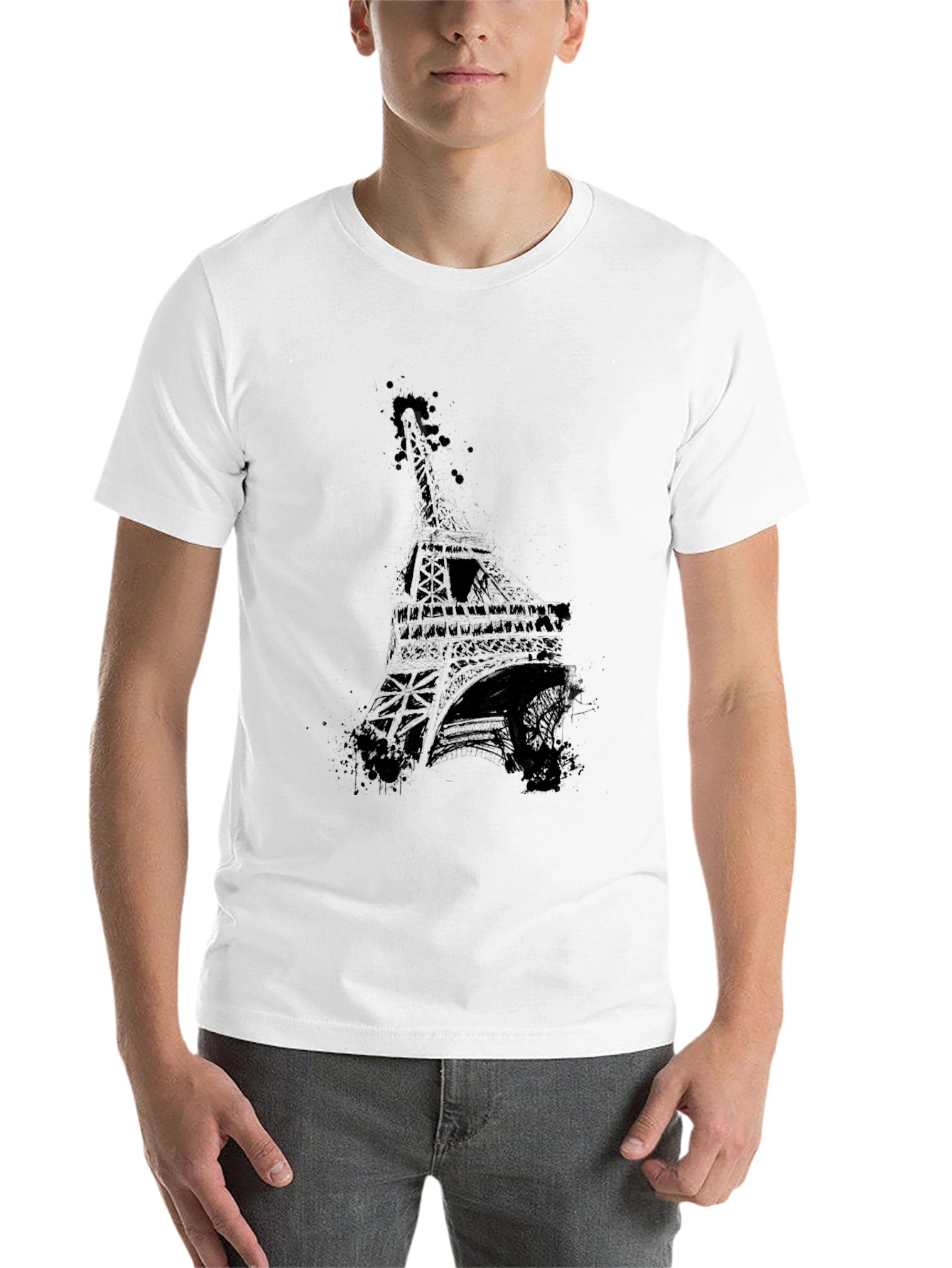 Black Eiffel Tower Graphic Tee - Men's Black T-Shirt view 14