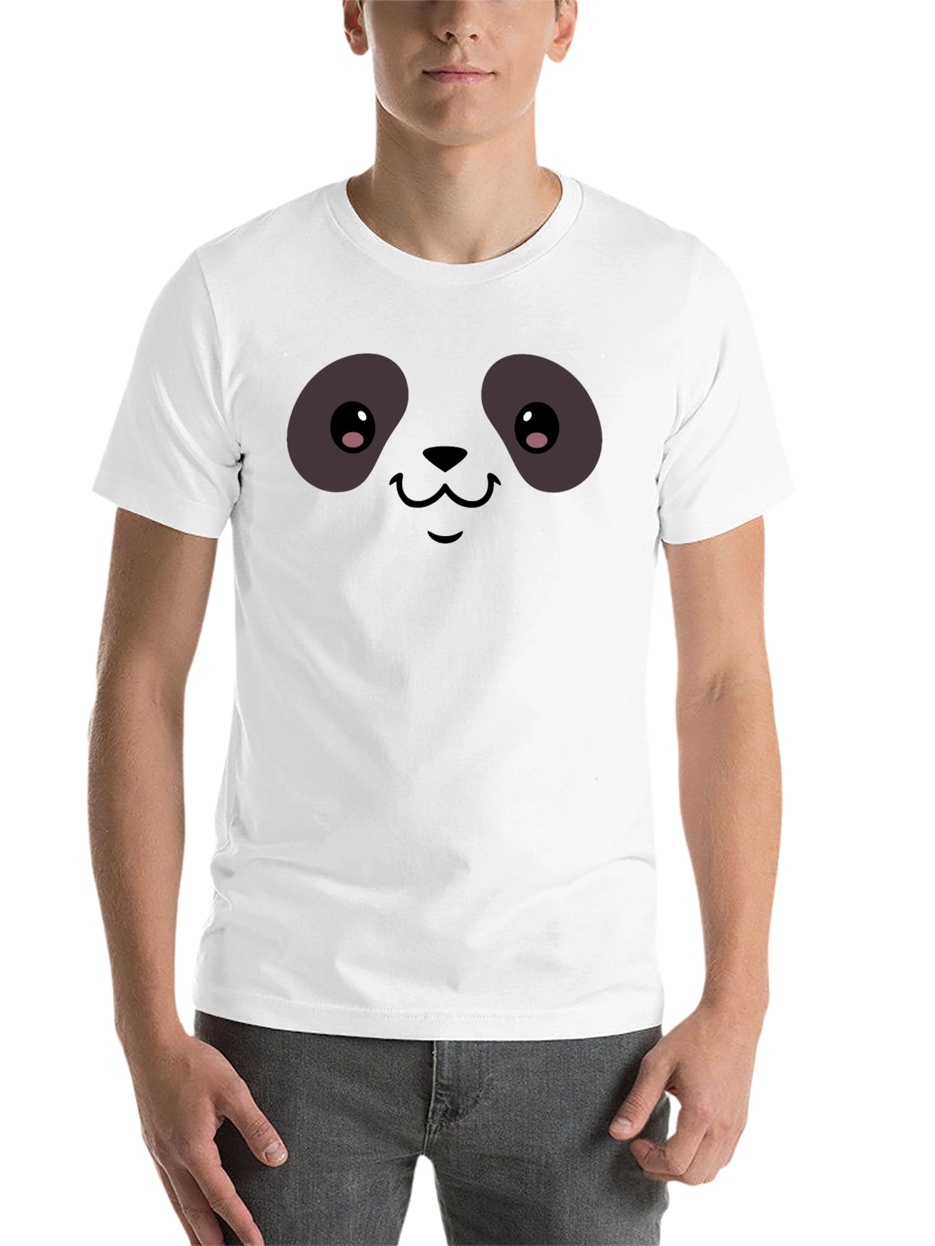 Black Cute Panda Face Graphic T-Shirt - Black view 14