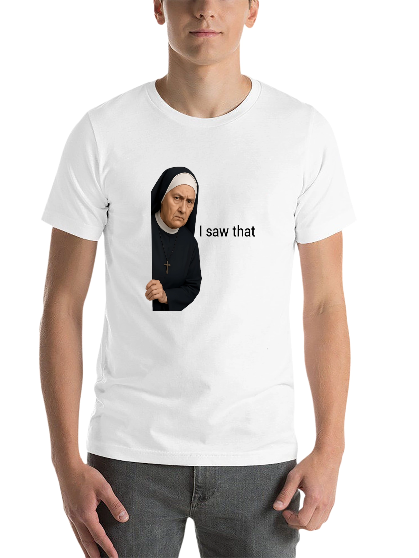 Black I Saw That Nun T-Shirt Funny Graphic Tee view 14