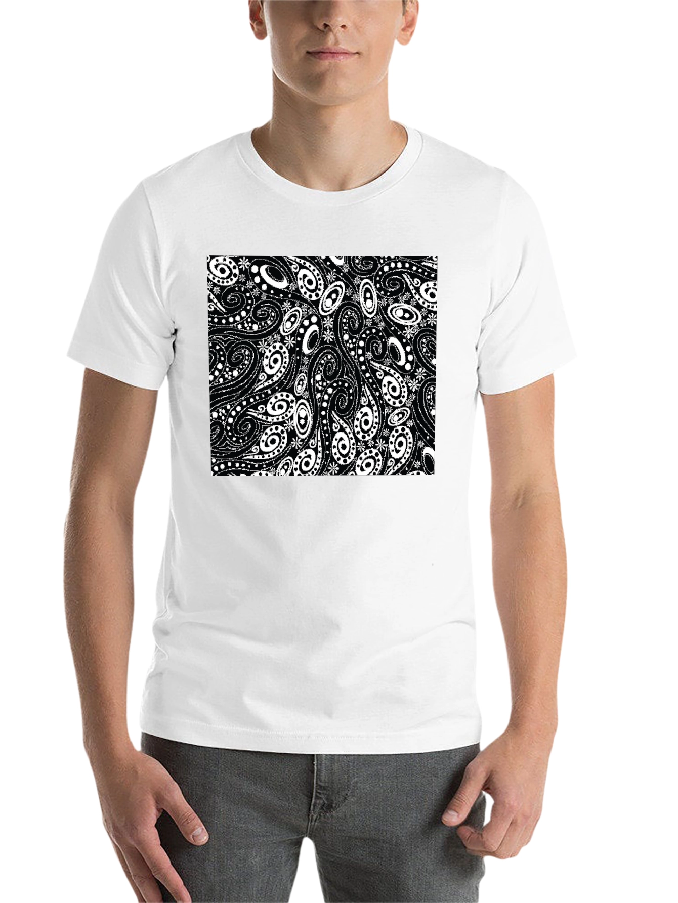 Black Paisley Pattern Black T-Shirt view 14