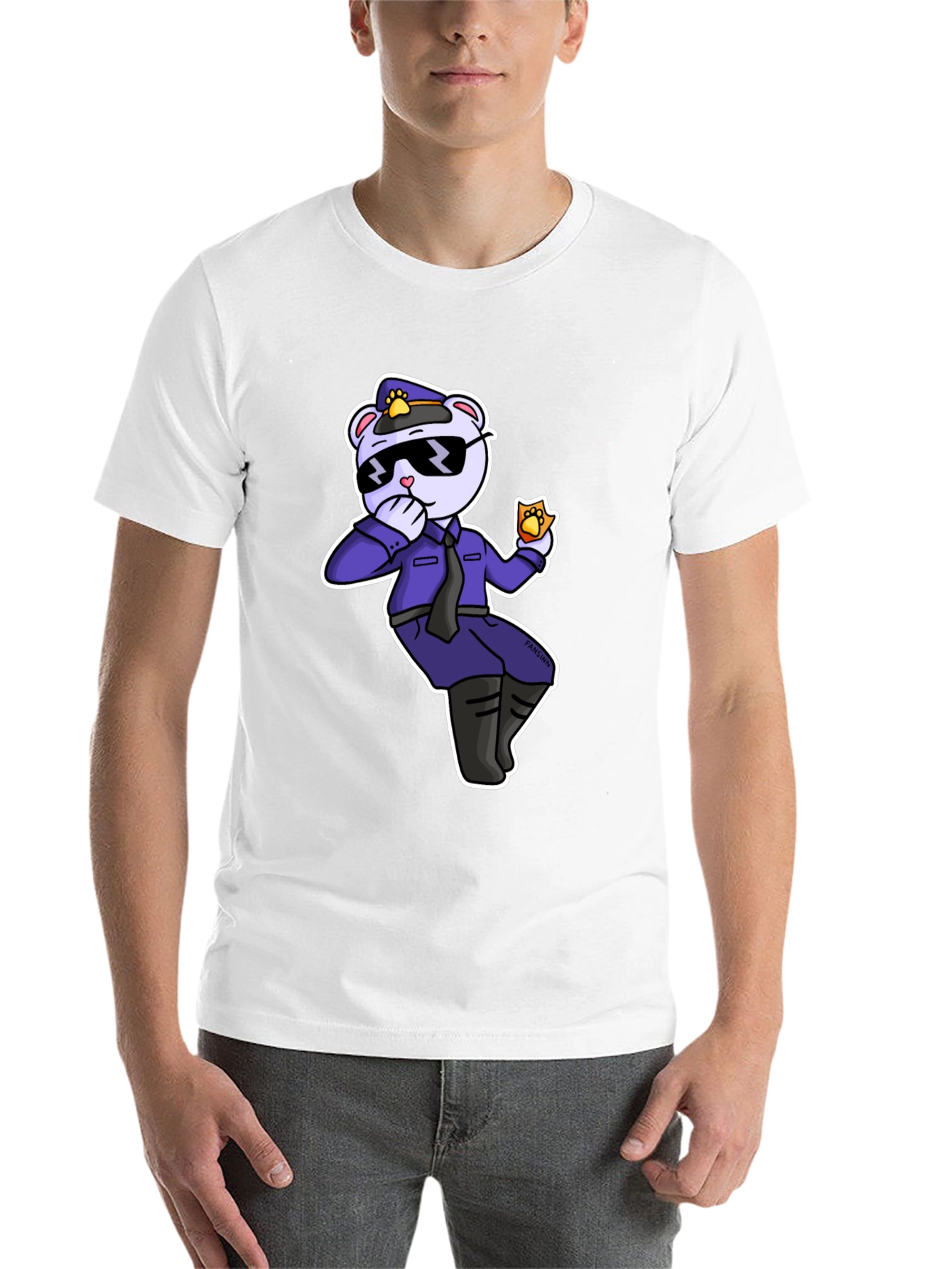 Black Cool Cartoon Bear Police T-Shirt view 14
