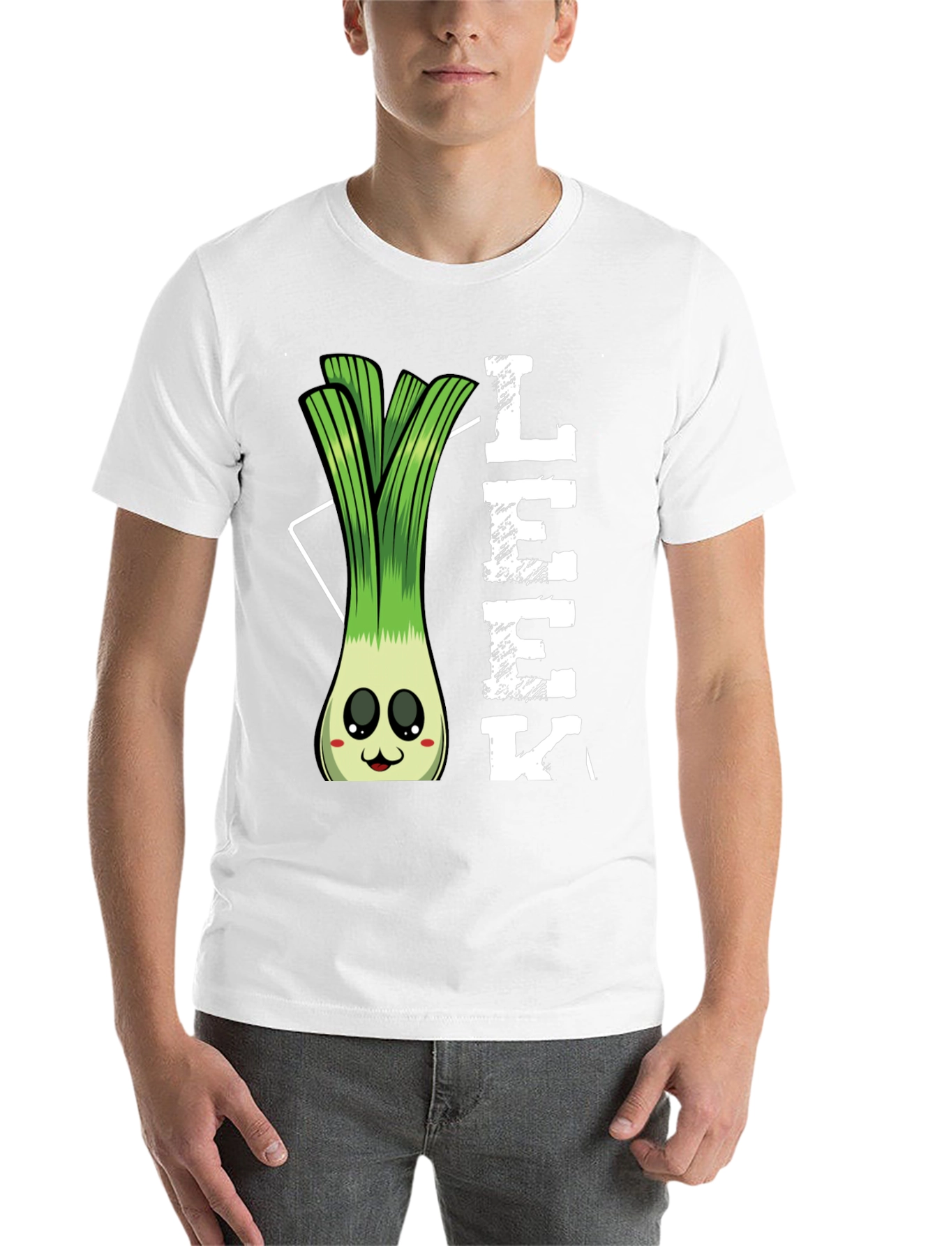 Black Funny Leek Cartoon T-Shirt view 14
