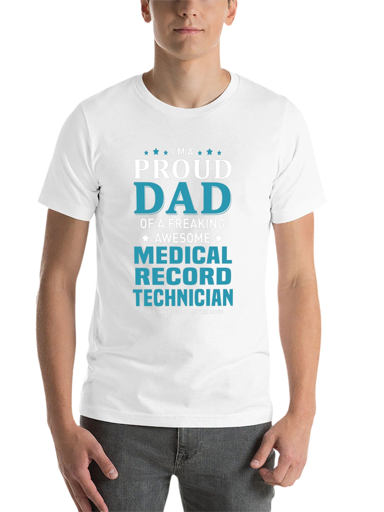 Black Proud Dad Medical Record Technician Graphic Tee view 14