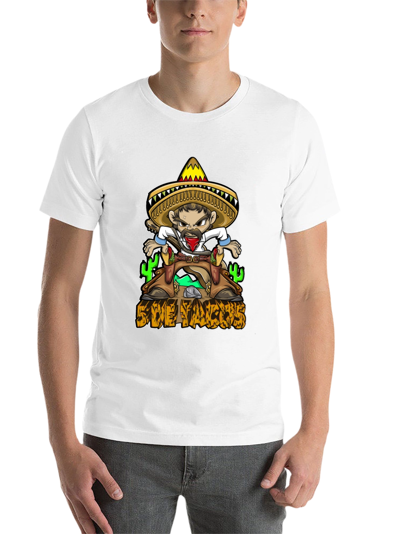 Black Save Tacos T-Shirt - Sombrero Cartoon Graphic Tee view 14