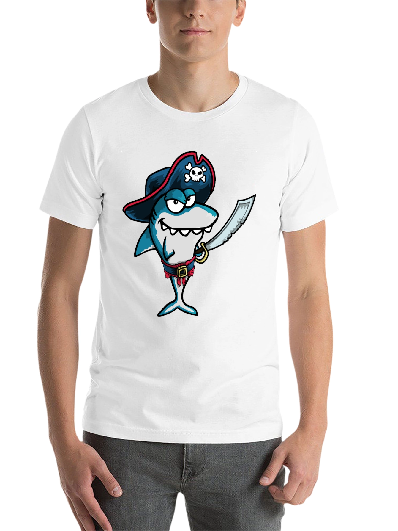 Black Pirate Shark Graphic Tee - Black Cotton T-Shirt view 14