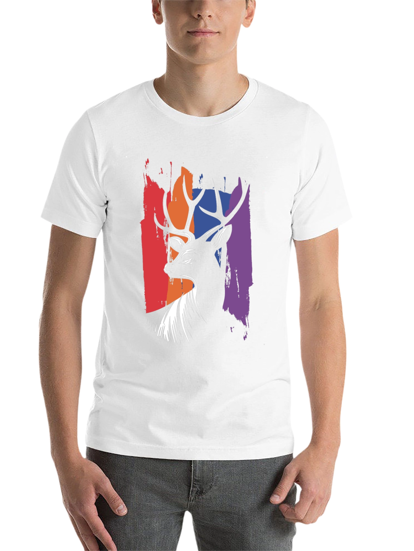 Black Abstract Deer Graphic Tee - Men's Black T-Shirt view 14