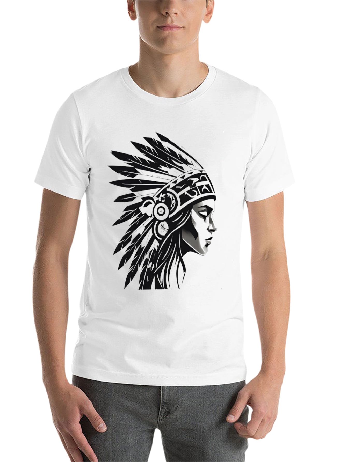 Black Native American Chief Graphic Tee - Black view 14