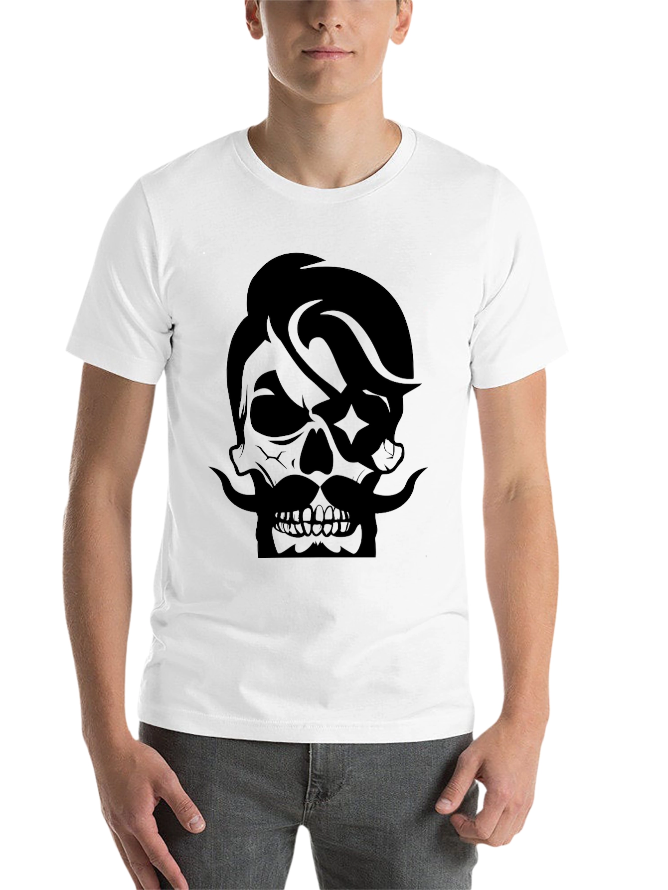 Black Skull with Mustache Graphic Tee - Cool Black T-Shirt view 14