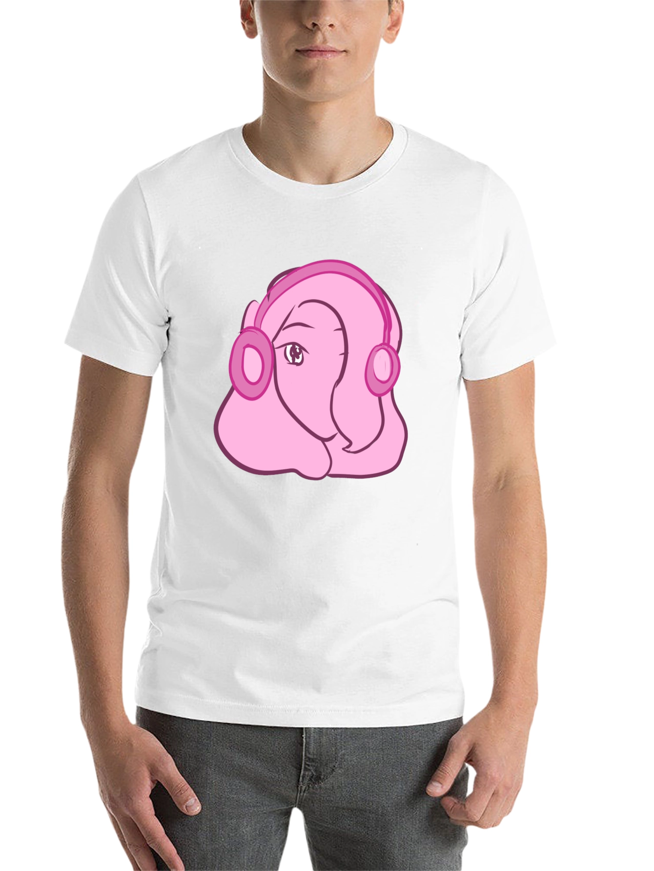 Black Pink Cartoon Headphones Tee view 14